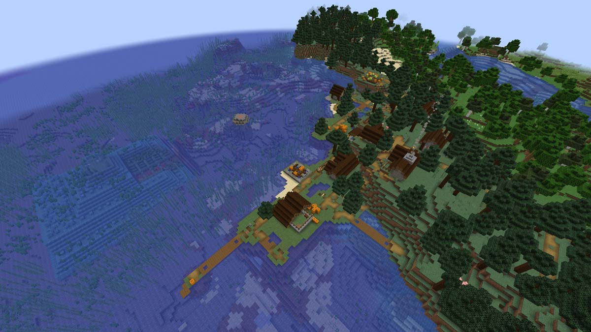 Minecraft village with an ocean monument