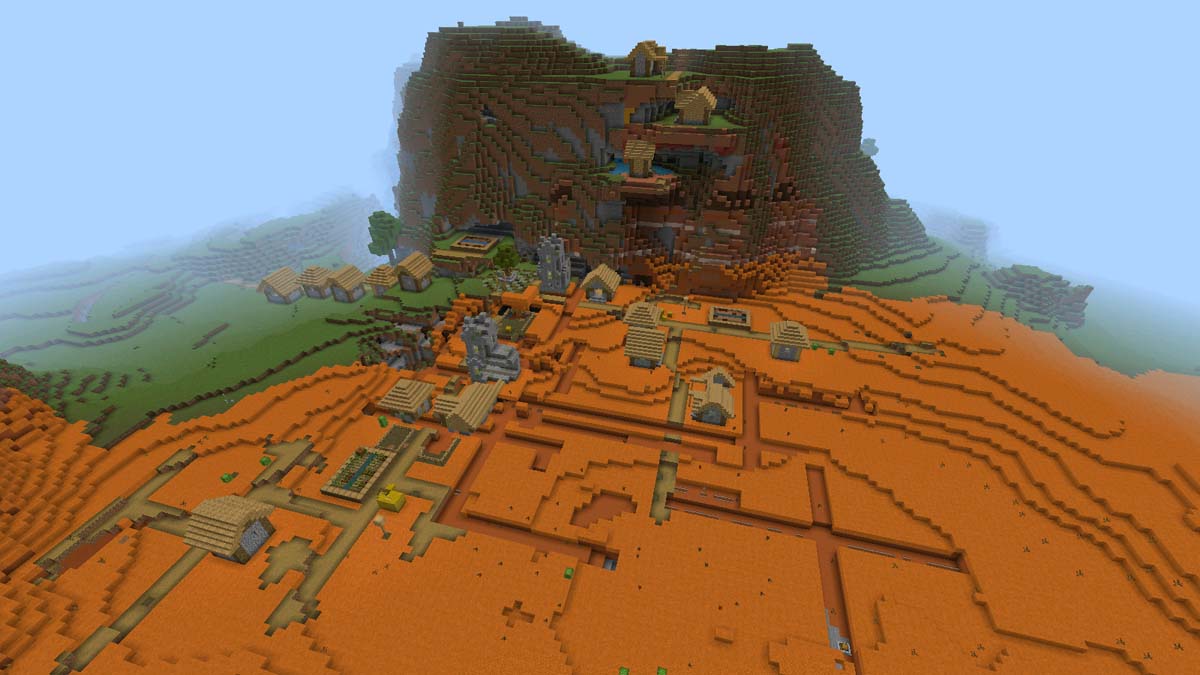 Exposed mineshaft in the village in Minecraft PE