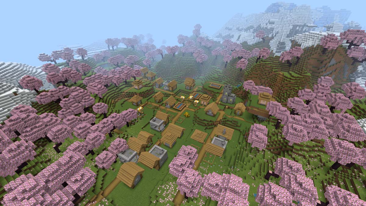 Five blacksmiths and cherry village in Minecraft