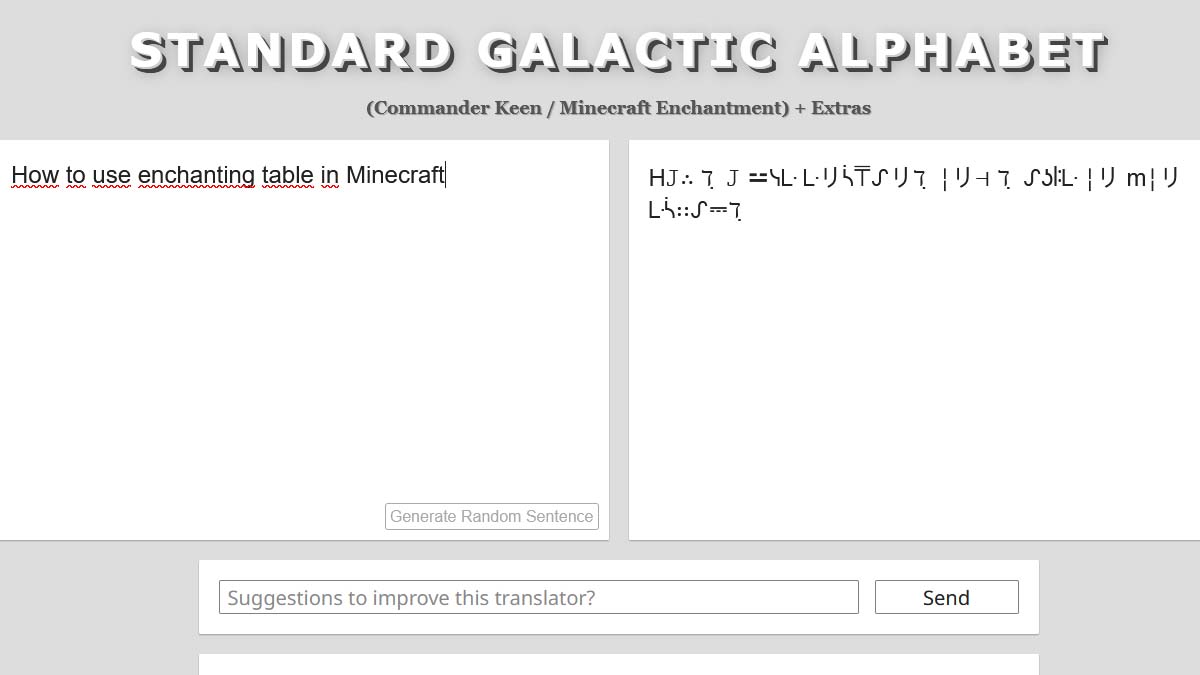 Enchanting table online translator for Minecraft