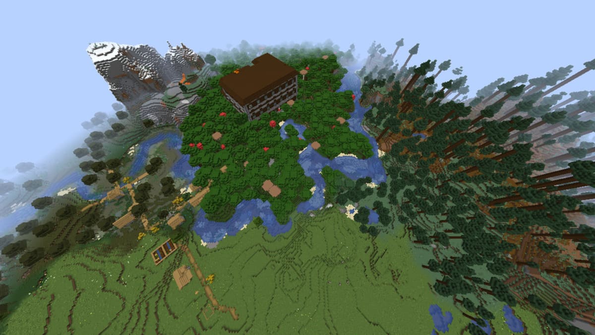 Woodland mansion and village in Minecraft