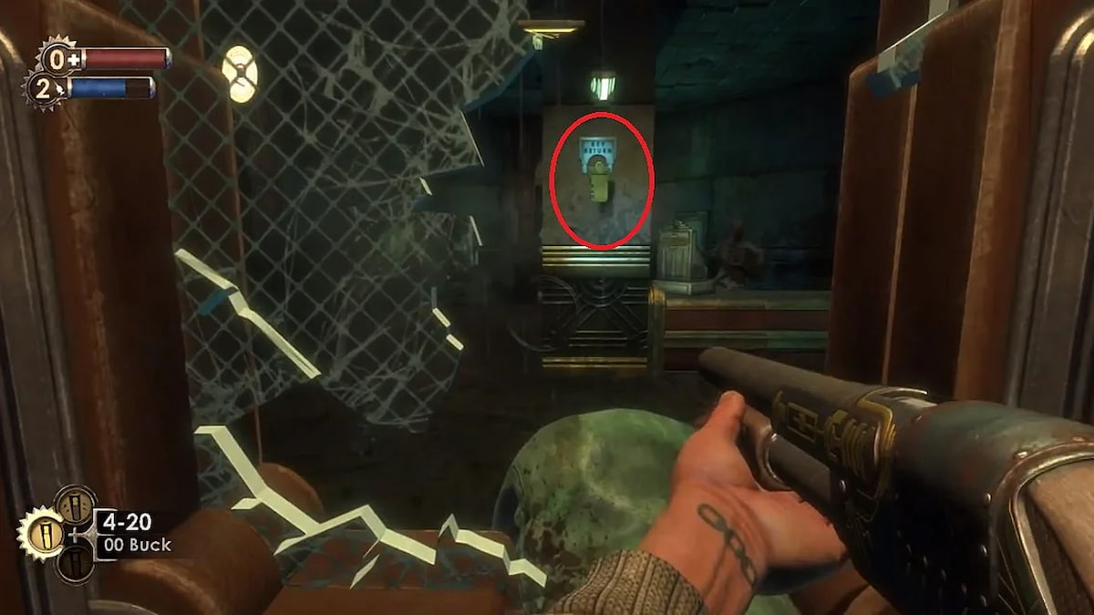 Chompers dental office key hanging through broken window in bioshock