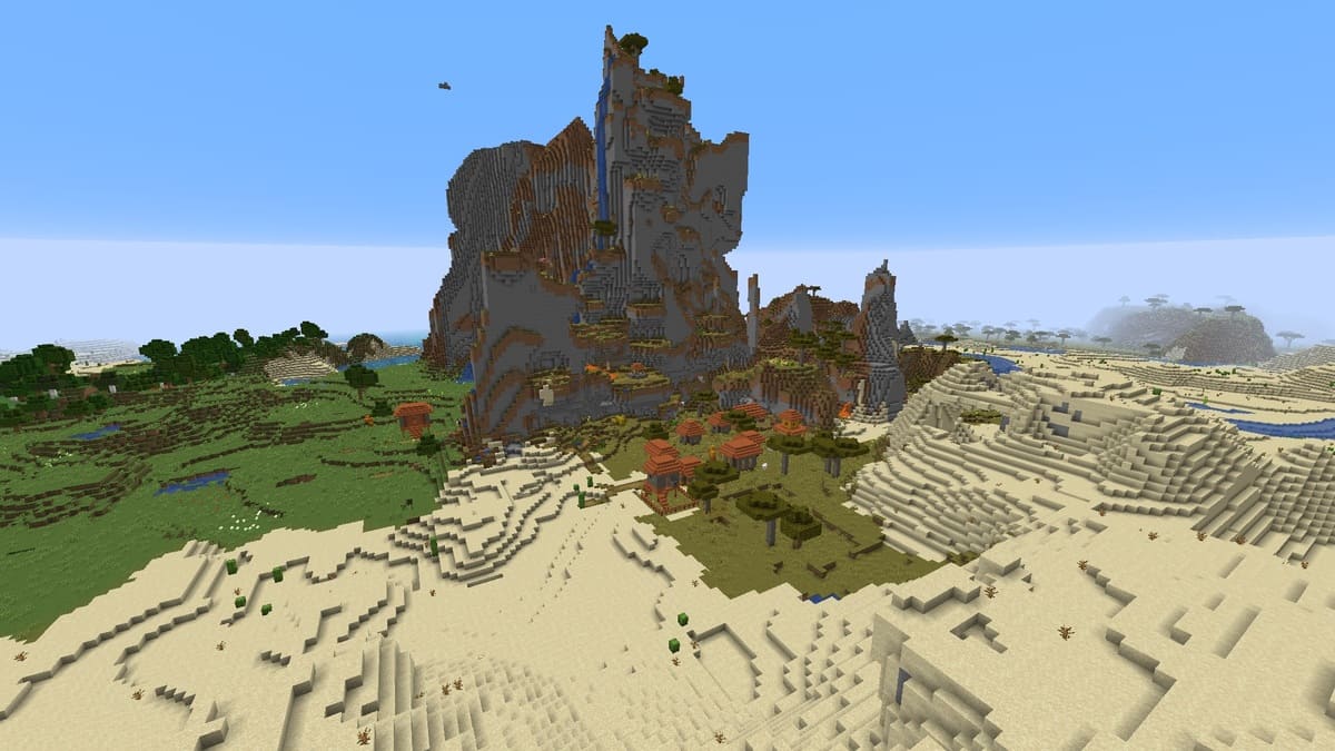 Shattered savanna and village in Minecraft