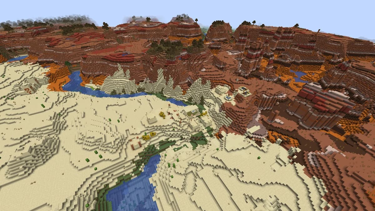 Badlands and village in Minecraft