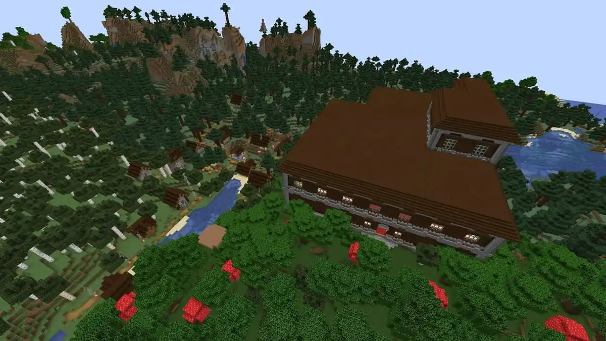 Woodland mansion and village in Minecraft