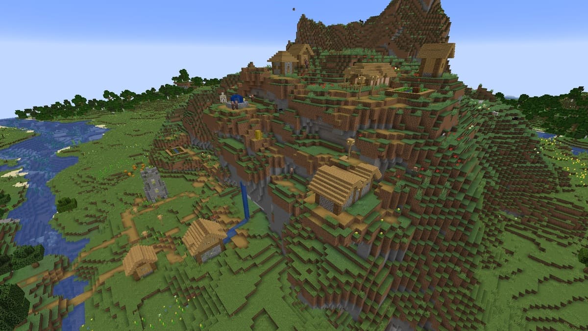 Hillside village in Minecraft