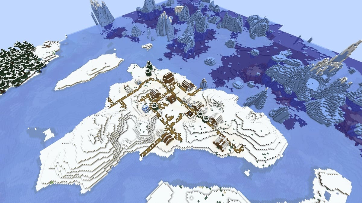 Snow island village in Minecraft