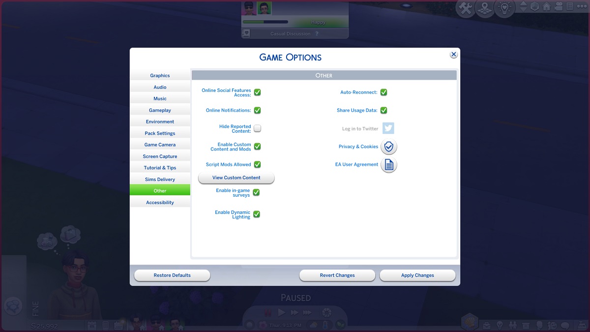 Sims 4 Options Enable Script Mods