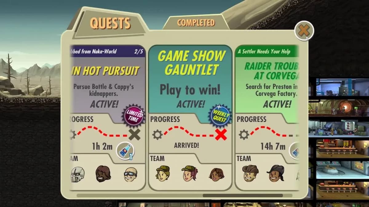 Game Show Gauntlet quest log.