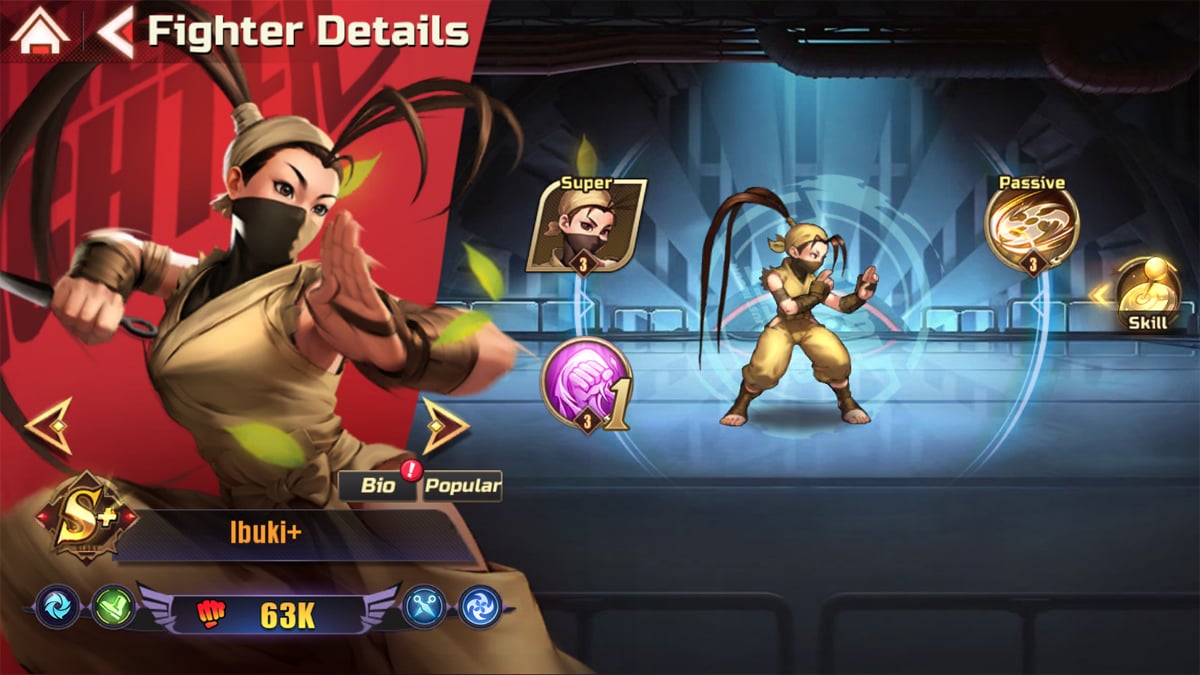 Ibuki fighter screen in Street Fighter Duel