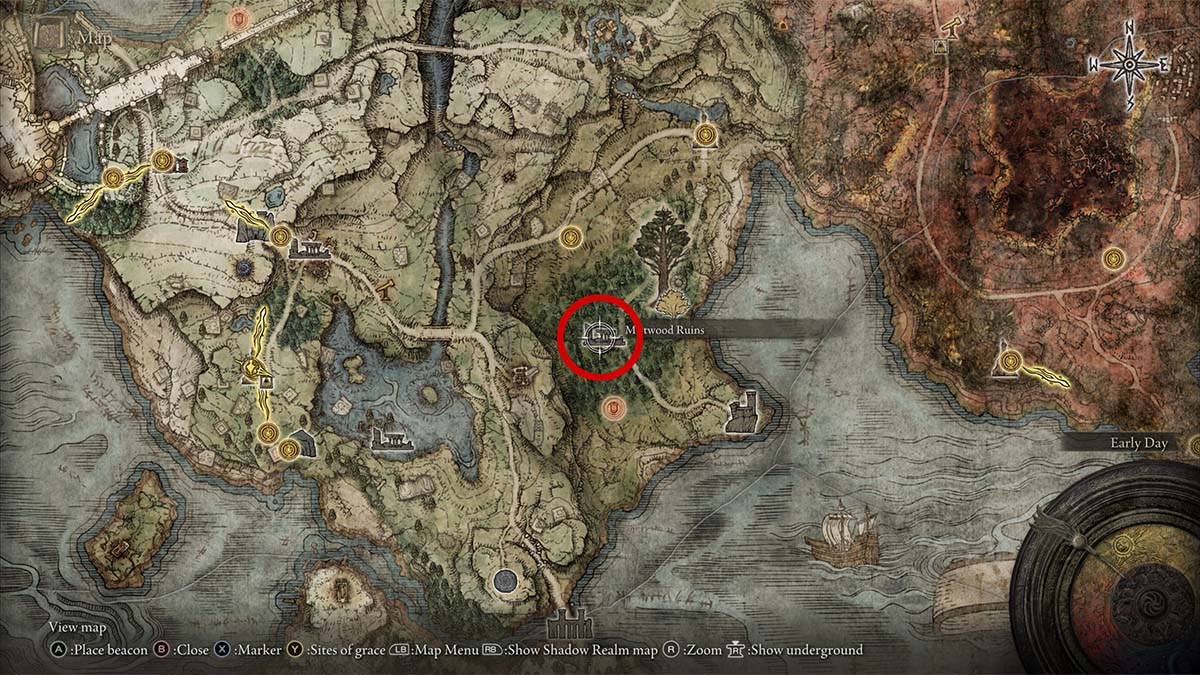 The location of the Mistwood Ruins in Elden Ring