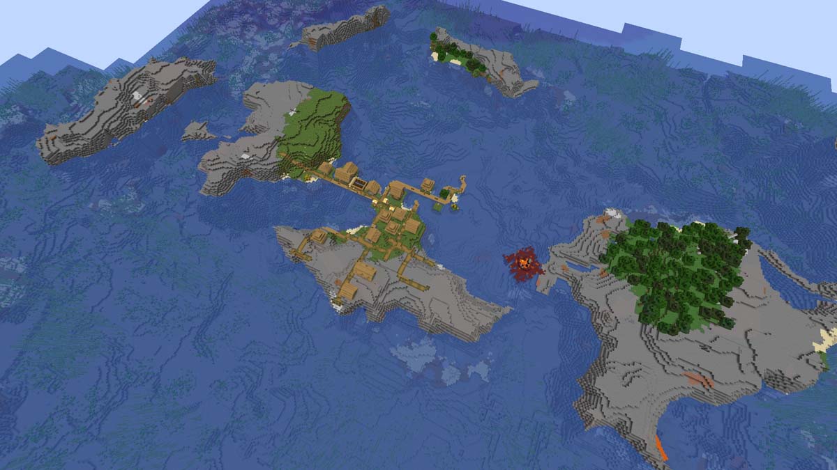 Minecraft survival island with village and ruined portal