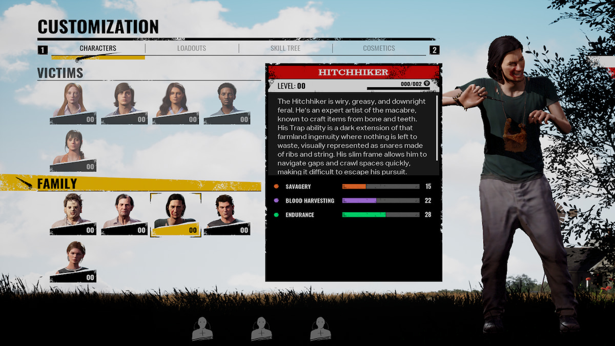 Hitchhiker in The Texas Chain Saw Massacre Customization screen.