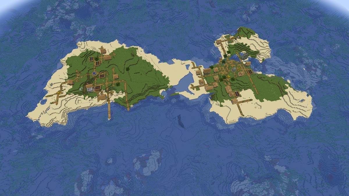 Double survival island village in Minecraft