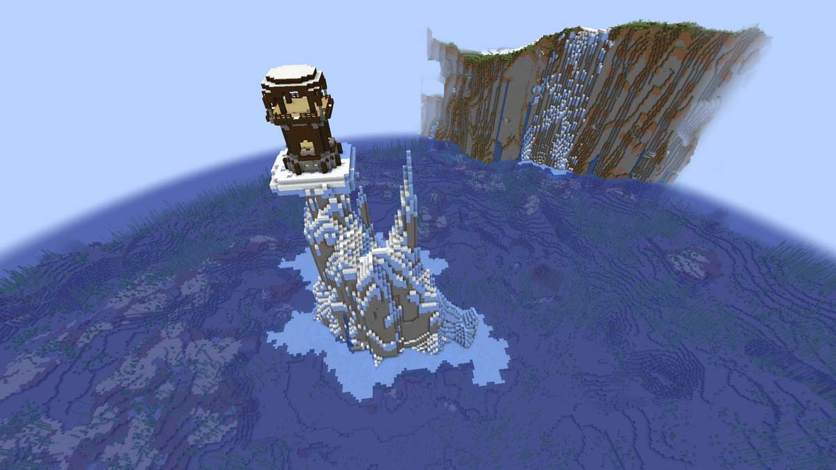 Pillager outpost on top of an iceberg in Minecraft