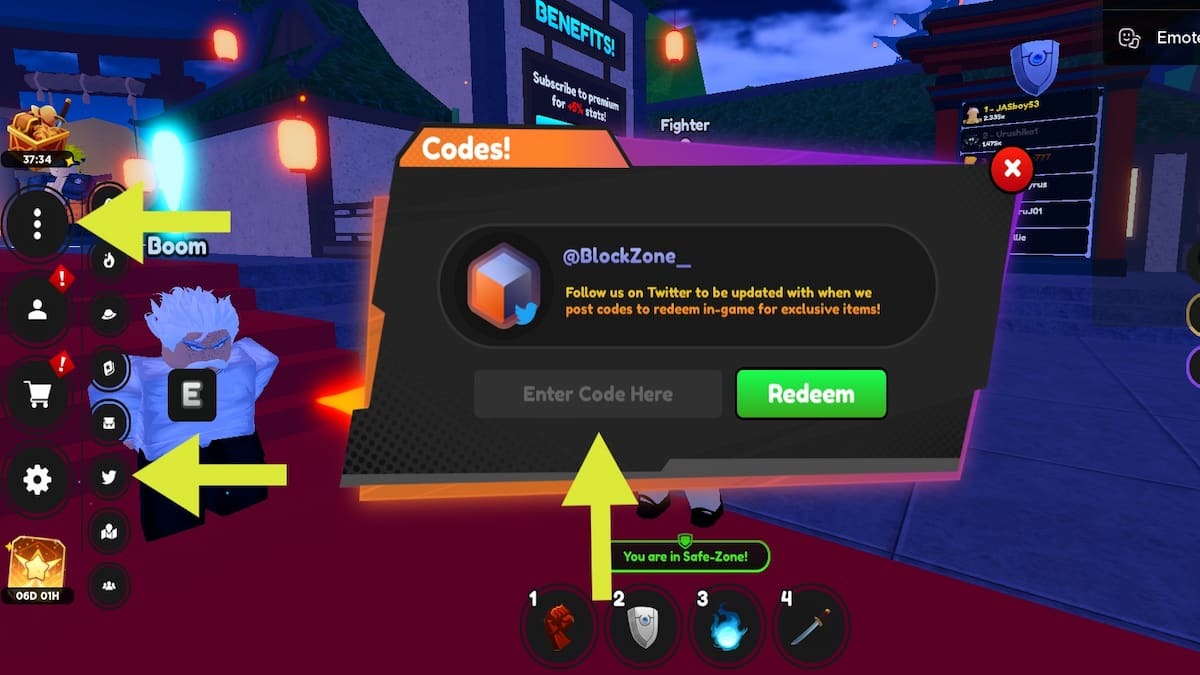 How to redeem codes in Anime Fighting Simulator X on Roblox