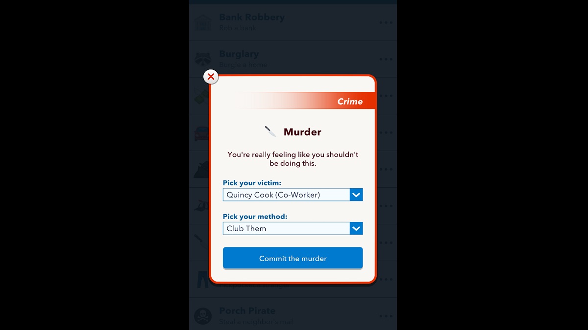 Murder options for BitLife