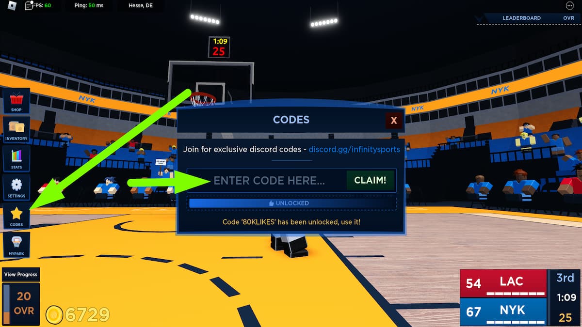 How to redeem codes in Basketball Legends