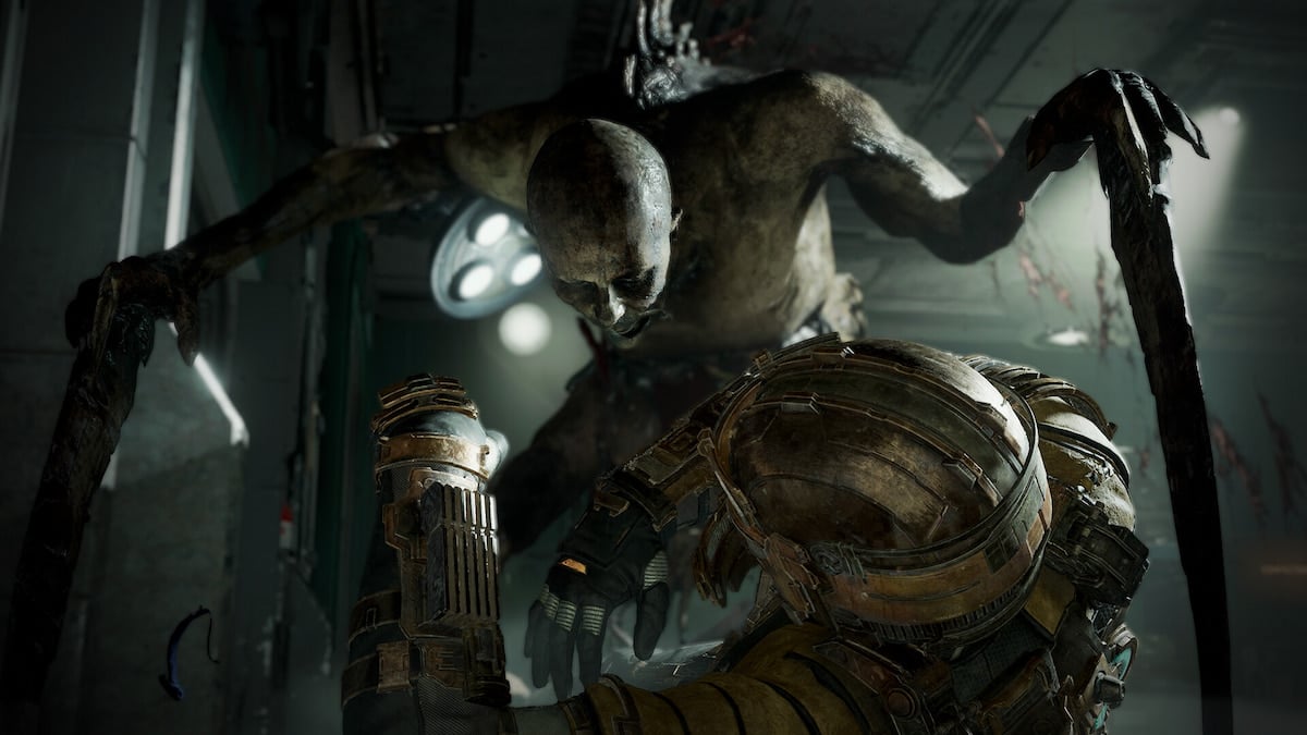 Promo Image for Dead Space; showing Isaac attacked by a necromorph enemy.