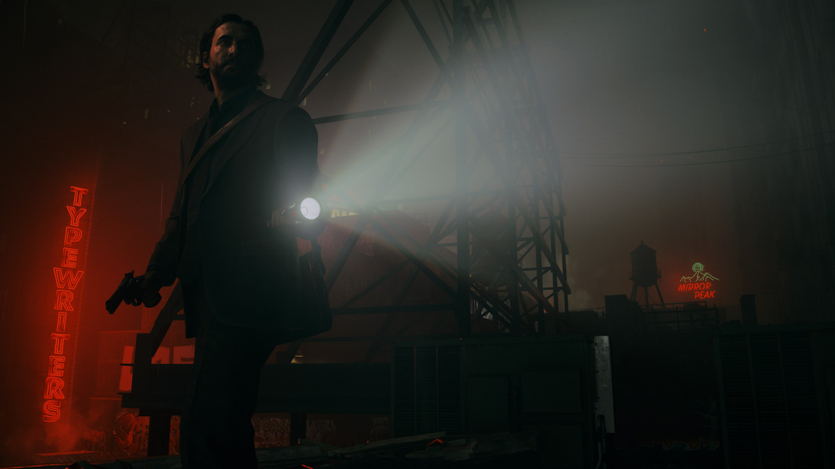 Promo Image for Alan Wake 2; featuring Alan holding a flashlight