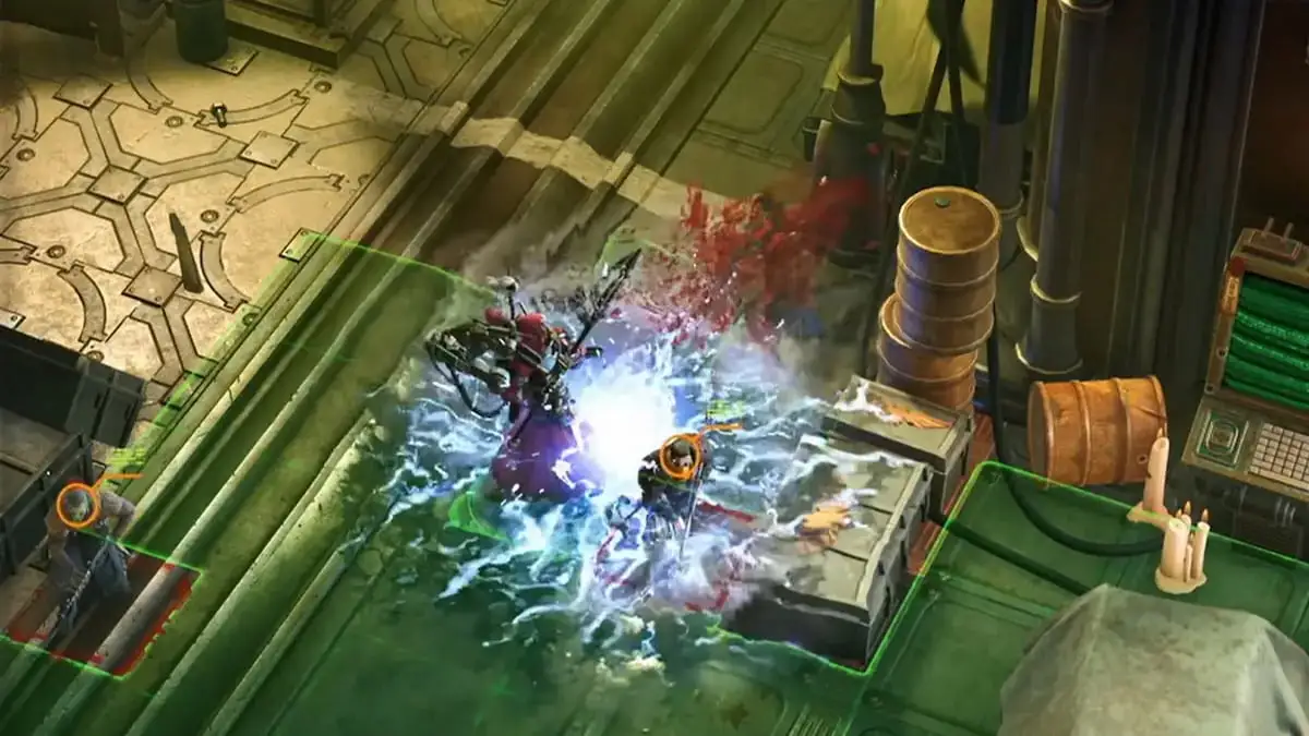 pasqal hitting enemies with his power axe in warhammer 40k rogue trader