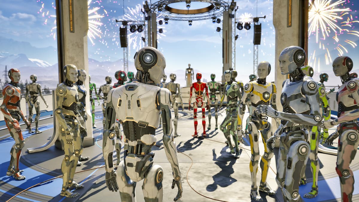 a crowd of robots in talos principle 2