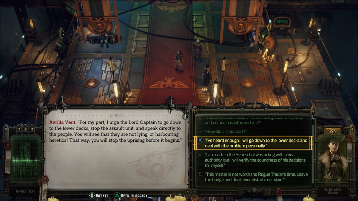 moral dialogue choice in warhammer 40k rogue trader