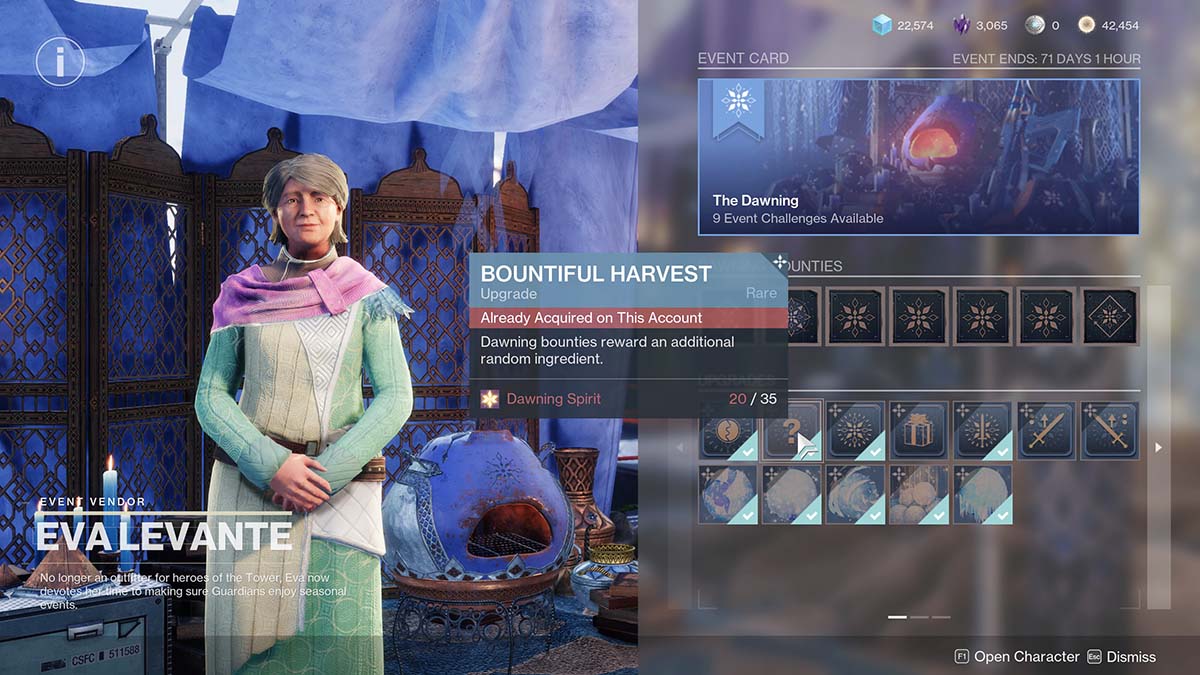 Event Vendor Eva Levante and her Dawning upgrades.