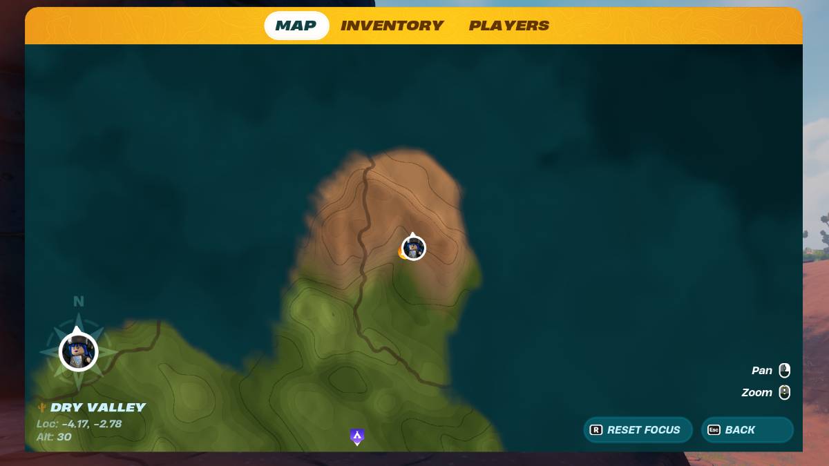 LEGO Fortnite Map showing Desert location