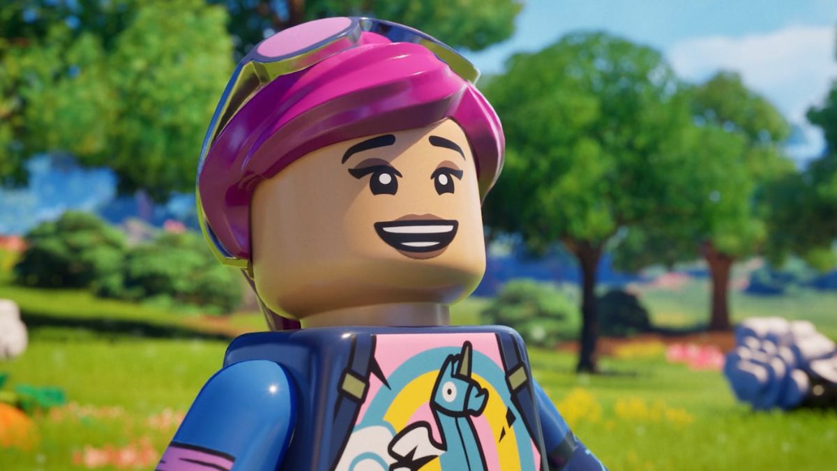 LEGO Fortnite brite bomber smiling.