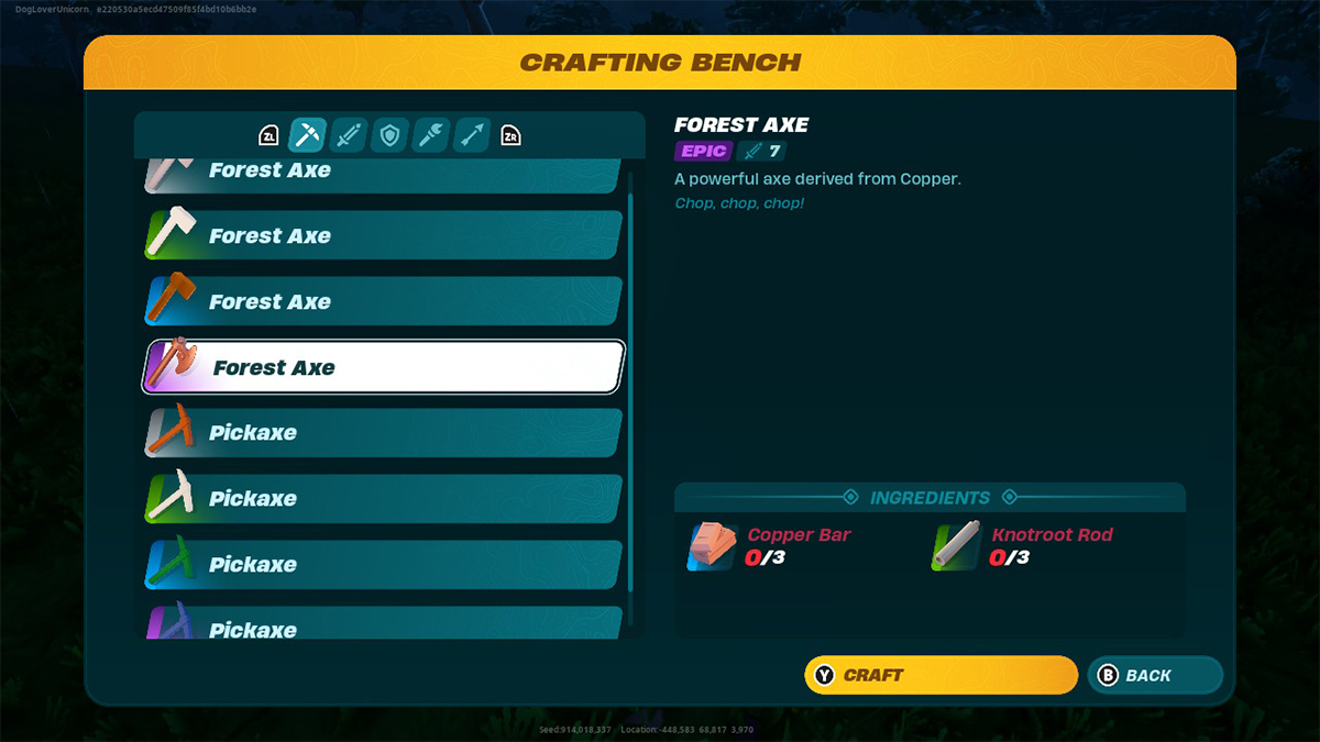 epic forest axe crafting recipe