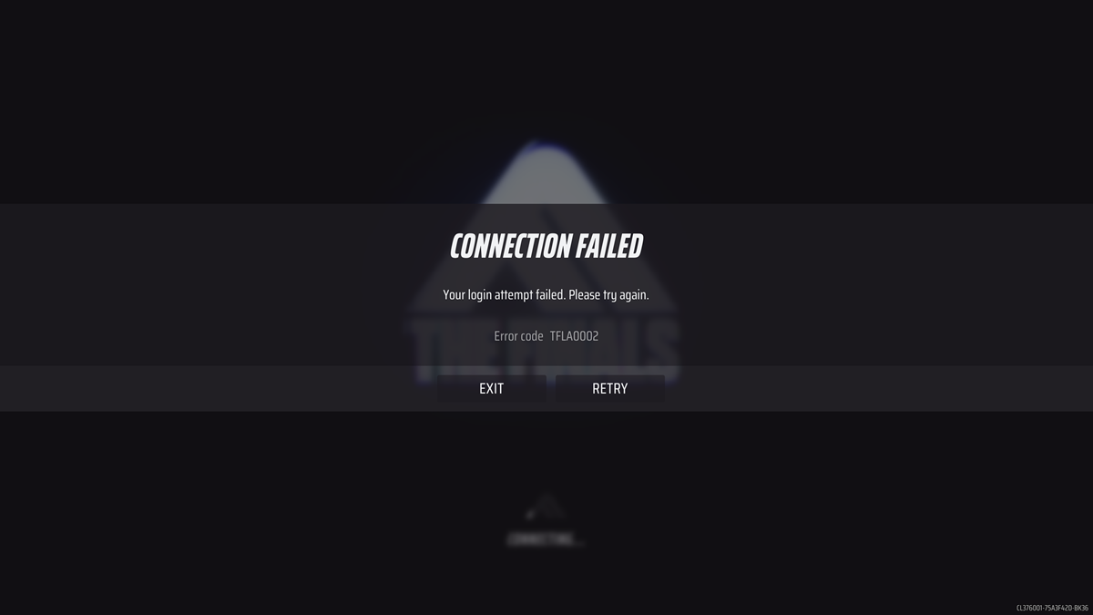 Error message TFLA0002 on The Finals login screen