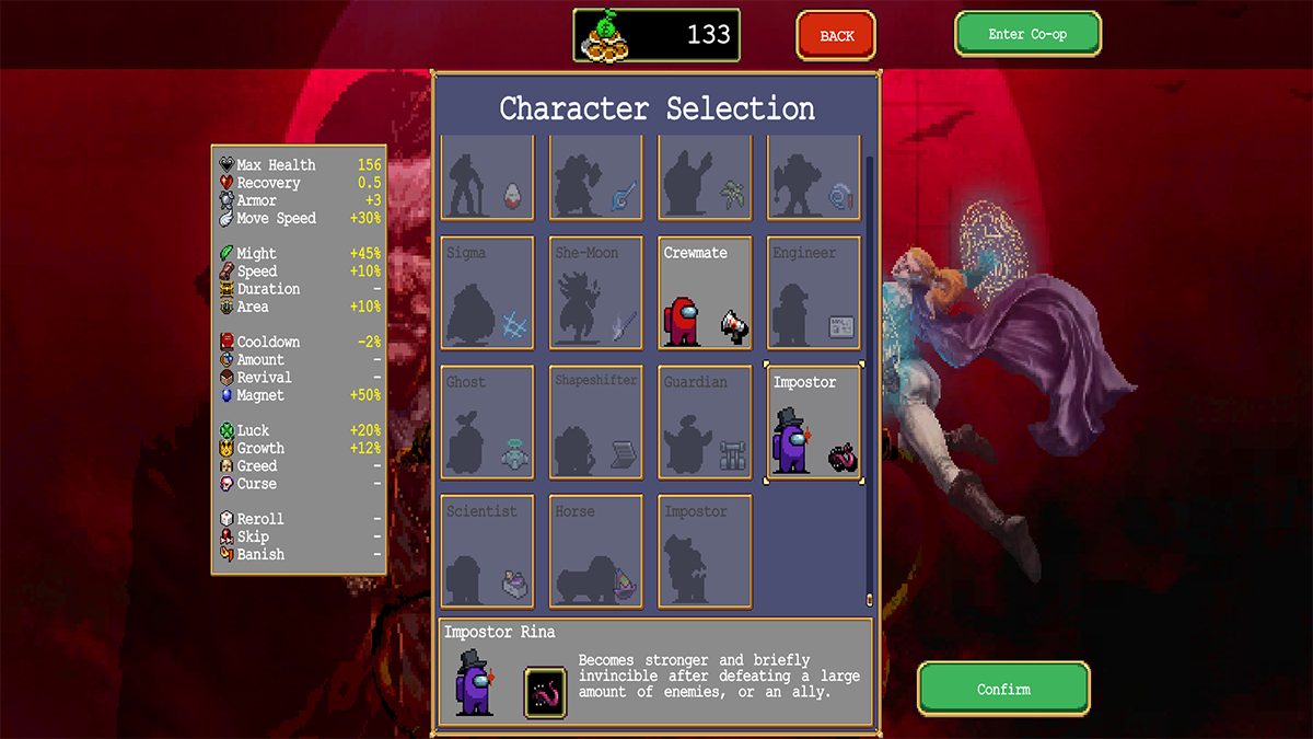 character selection screen in Vampire Slayers