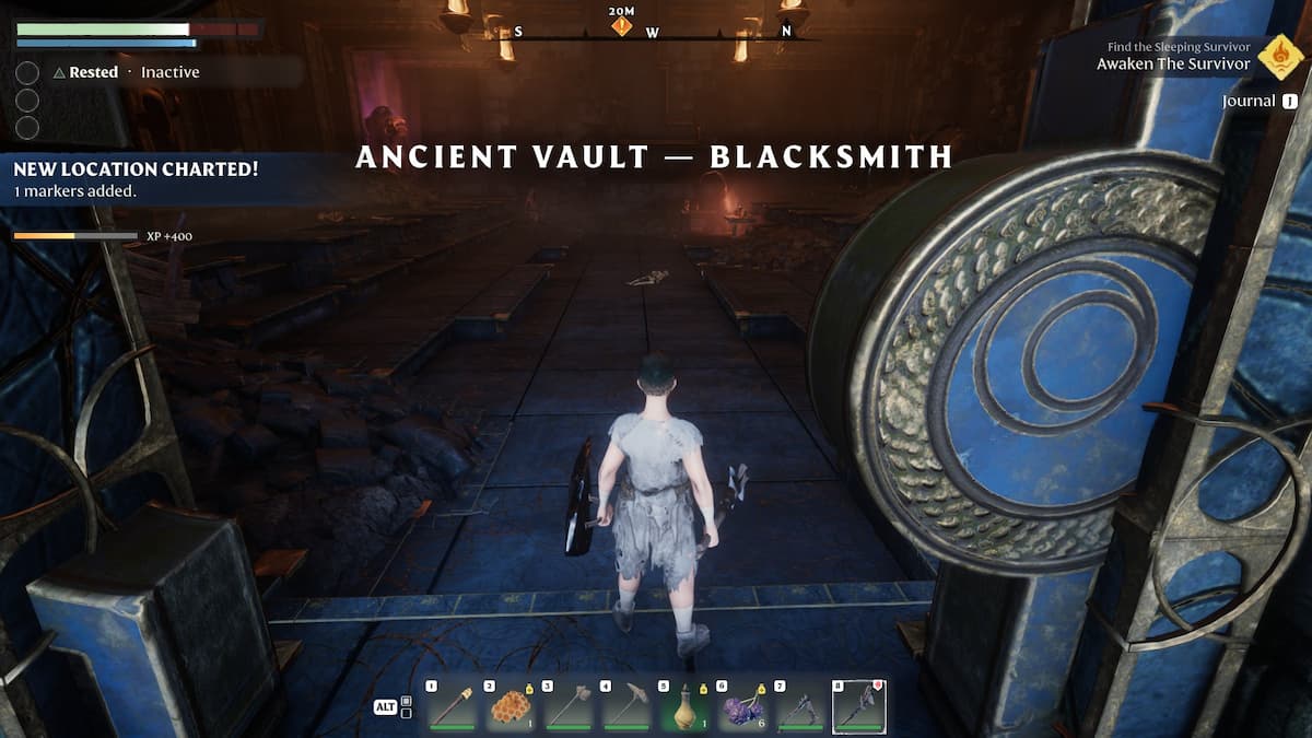 Character entering the Ancient Vault of the Blacksmith.