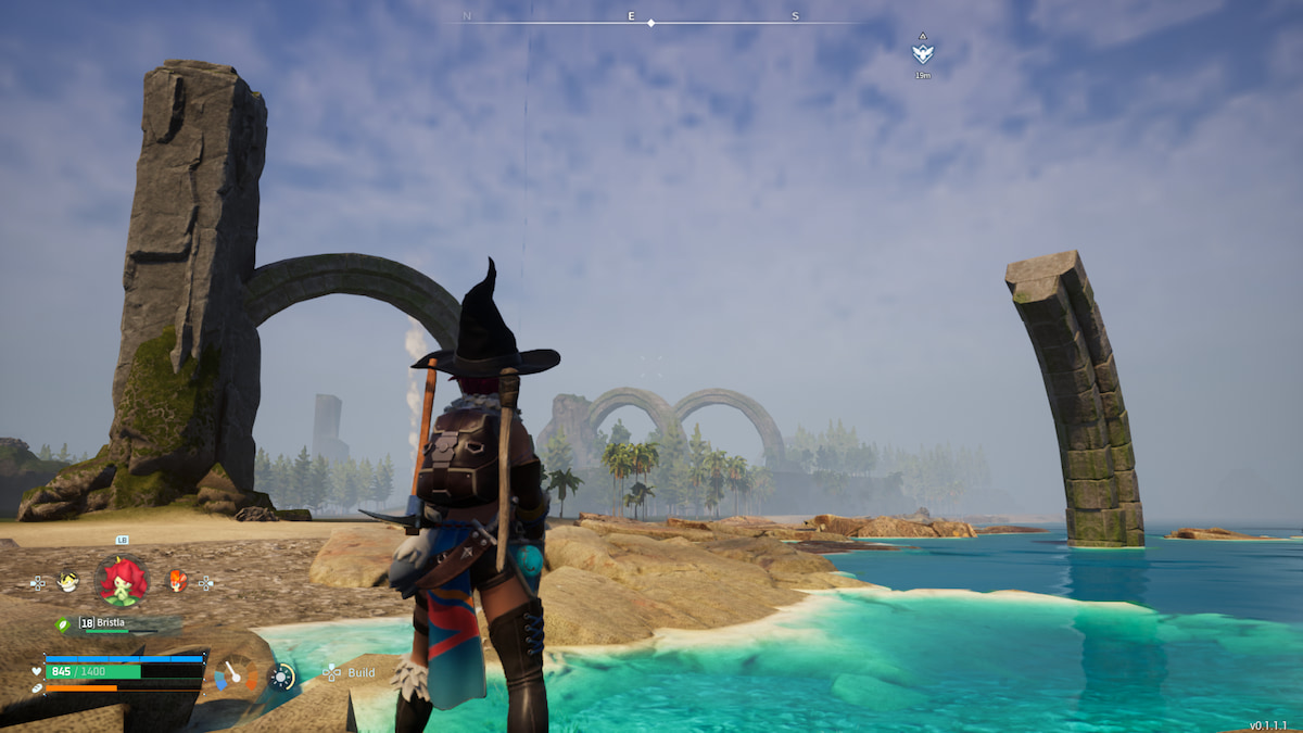 A player character standing in a beach area.