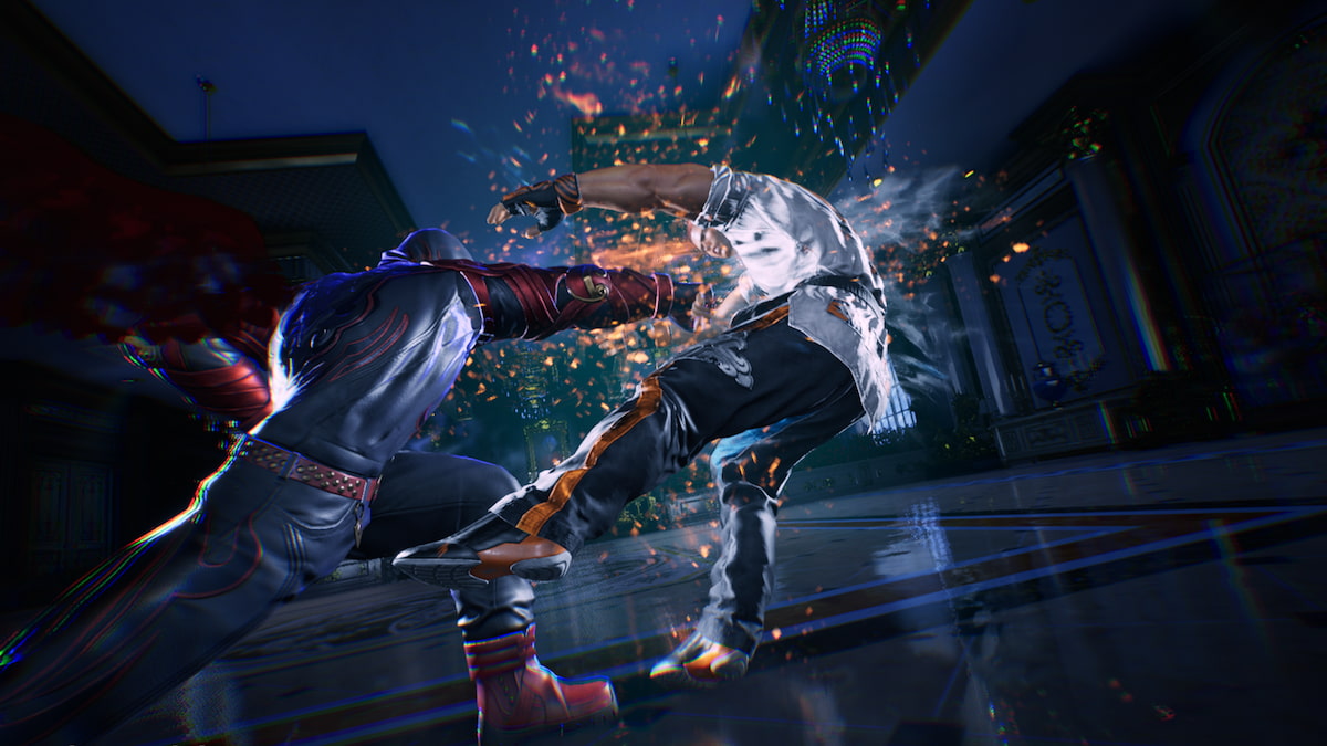 Jin Kazama punching Hwoarang away using a Heat Engager.