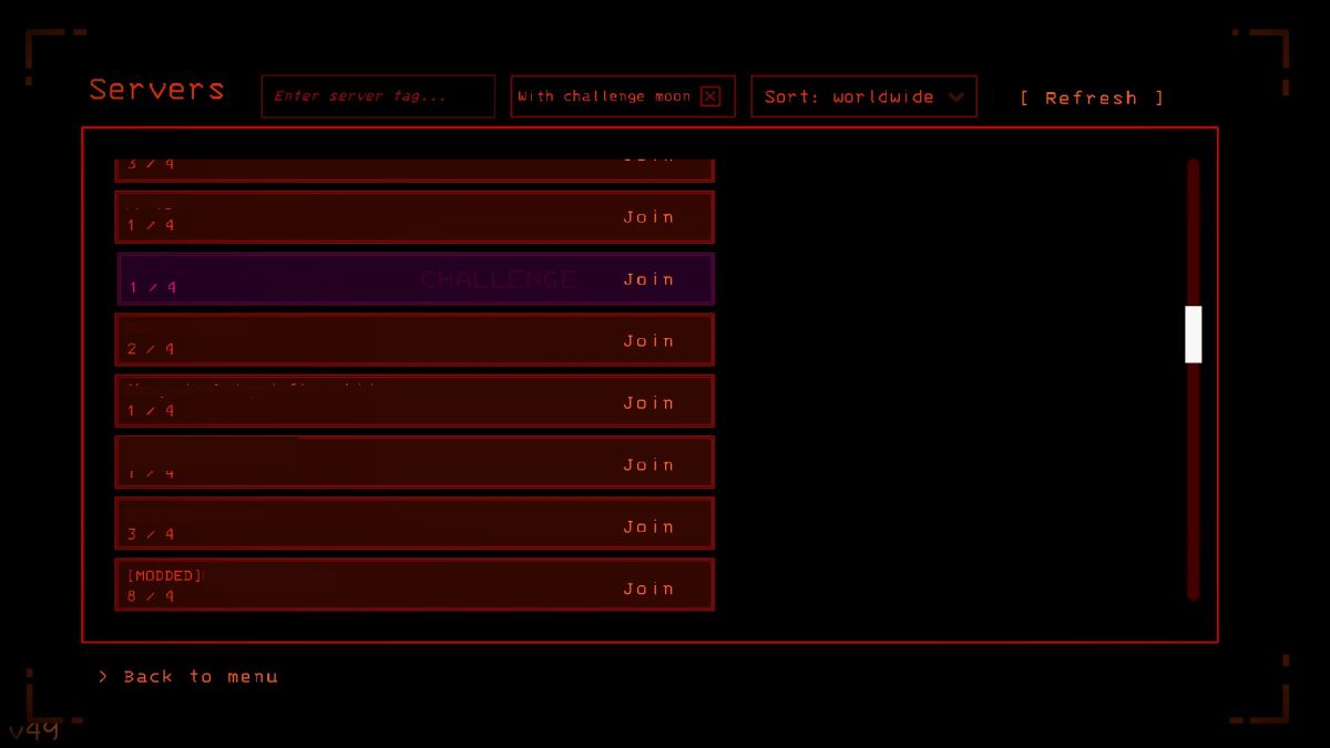 The Lethal Company lobby list.