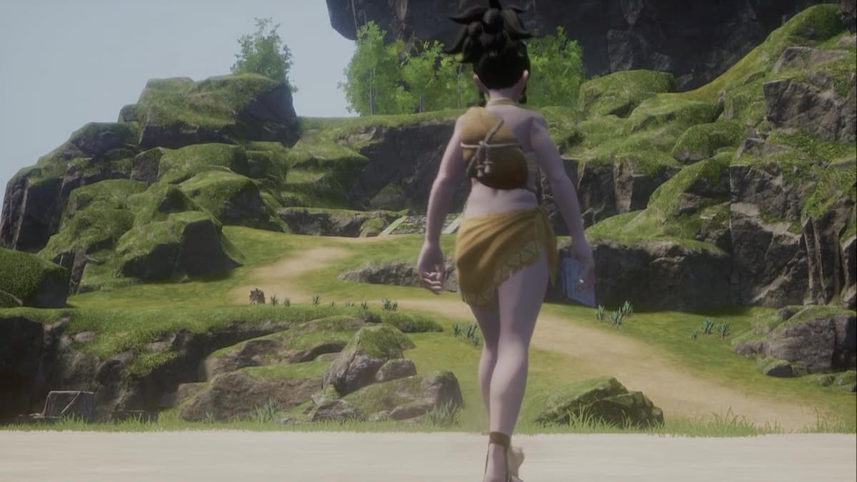 Character walking on beach in Palworld during opening cinematic.