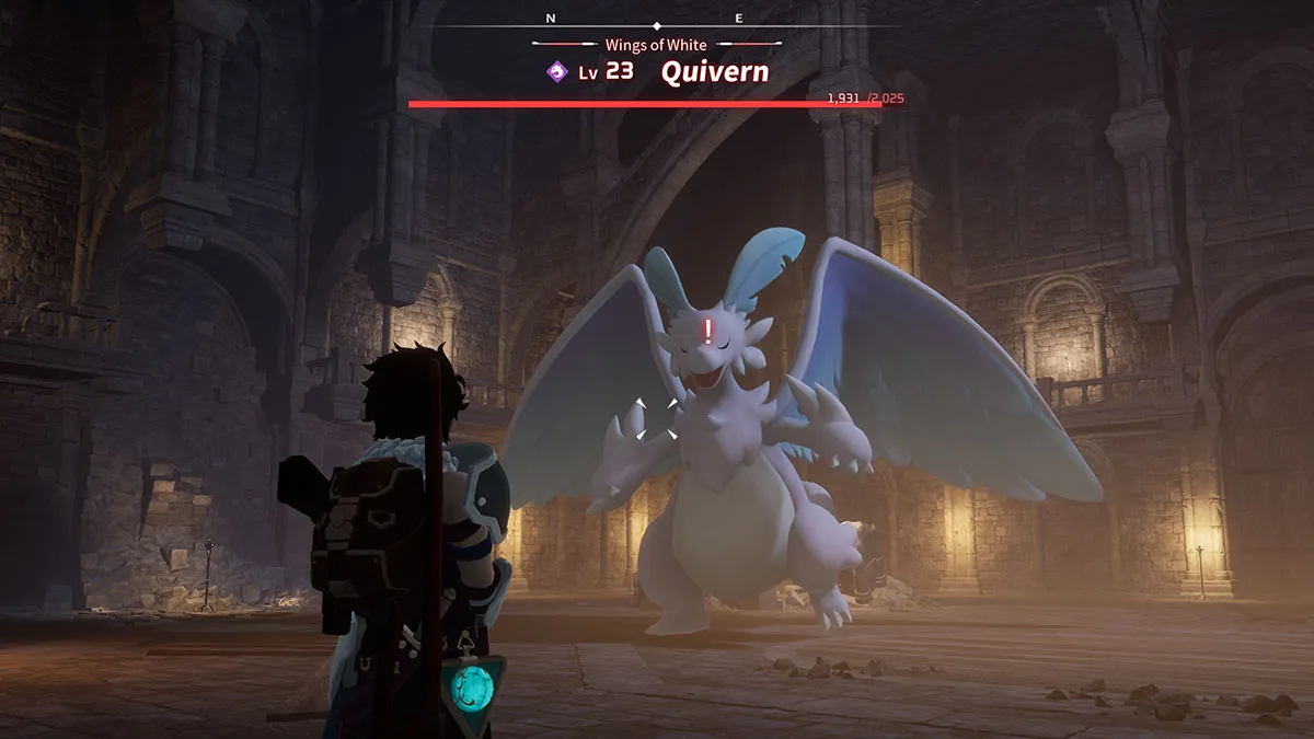 Starting a fight with Quivern in Palworld