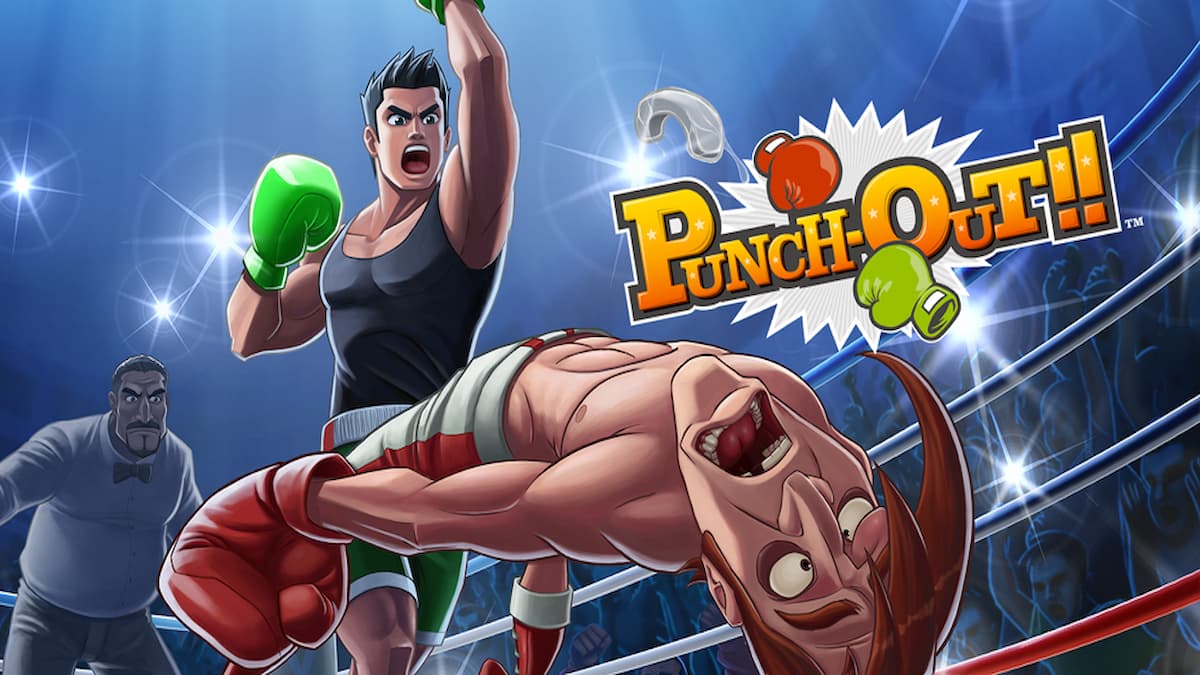 little Mac in the boxing ring with the Punch-out logo