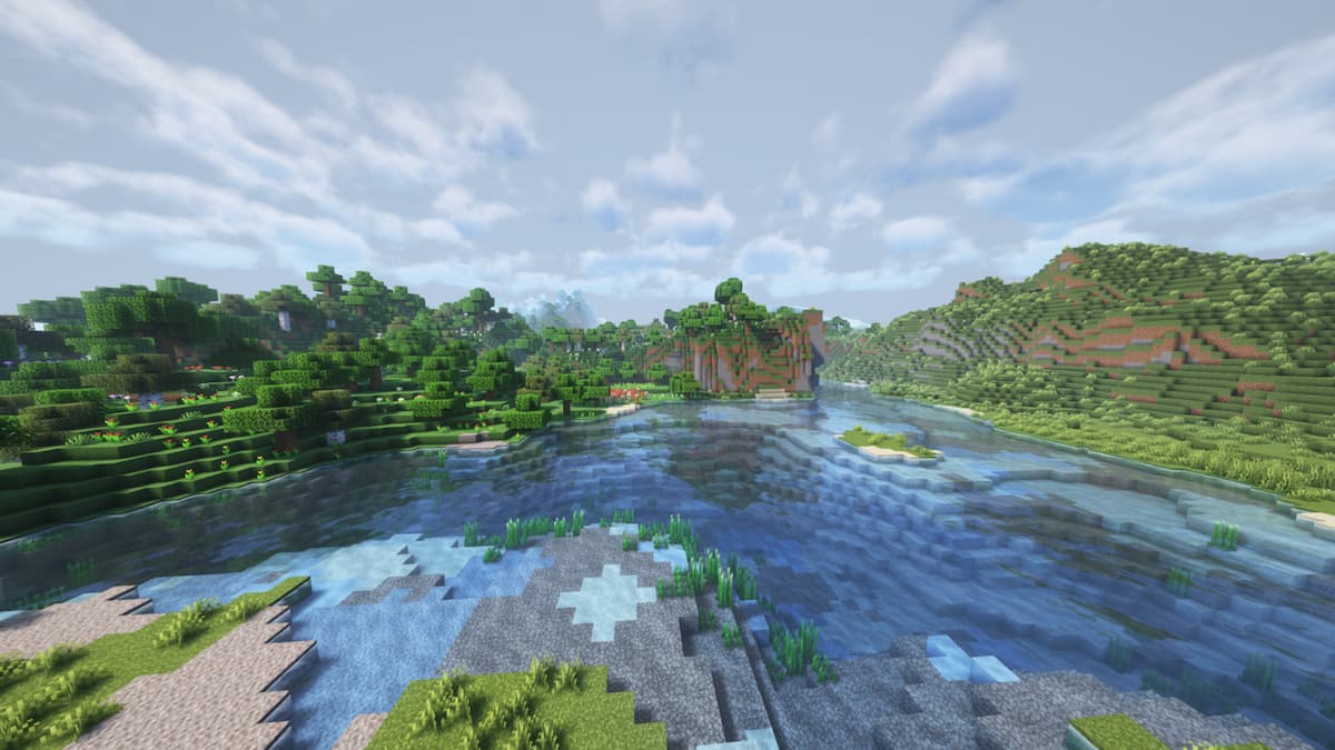 Minecraft world running the sildur shader mod.