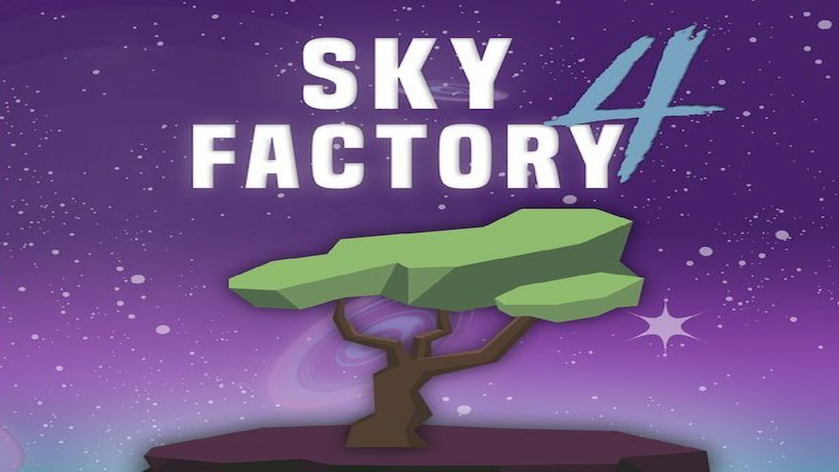 An image of a tree on a floating rock used on the start screen for the Sky Factory 4 modpack.