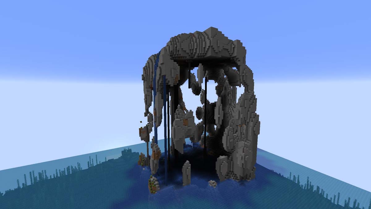 Island with a huge cave in Minecraft