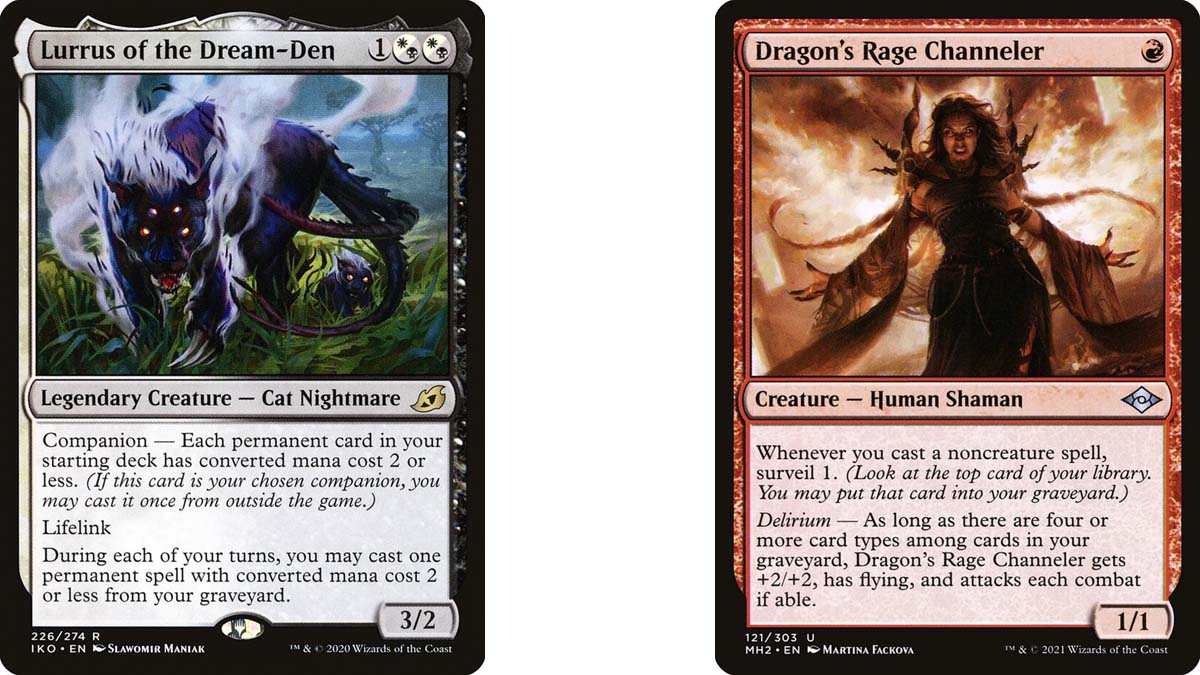 Lurrus and Dragon's Rage Channeler cards from MtG