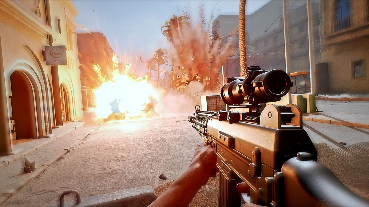 Factions fighting in a desert town in Insurgency: Sandstorm