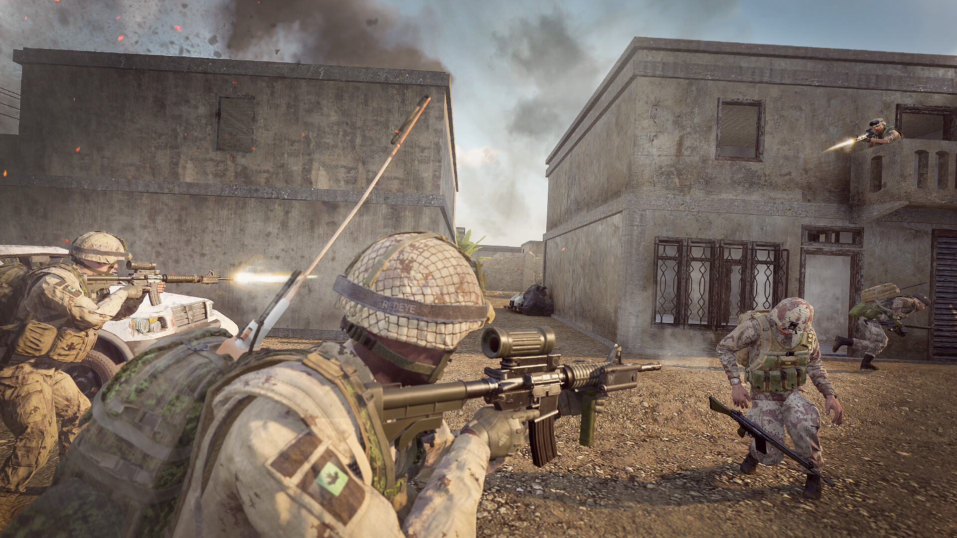 Soldiers in Squad fighting in a desert street