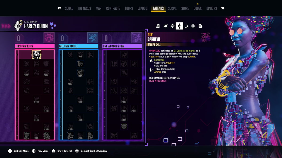 a holographic lady in psychedelic colors standing next to a skill tree