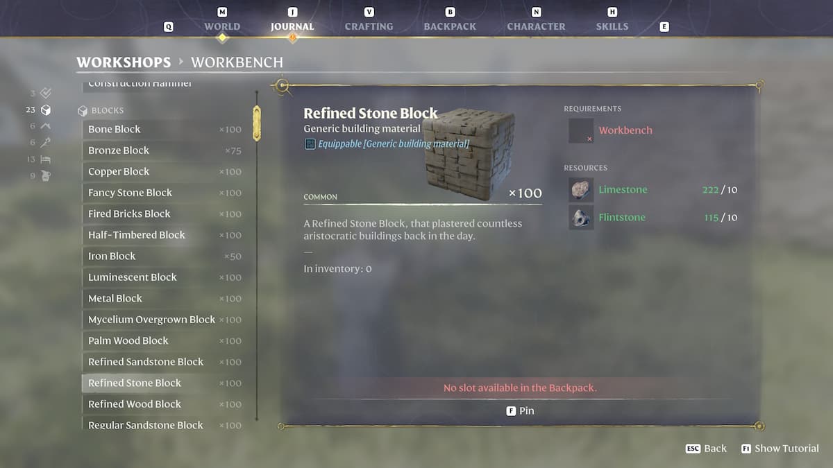 Refined Stone Block crafting recipe.