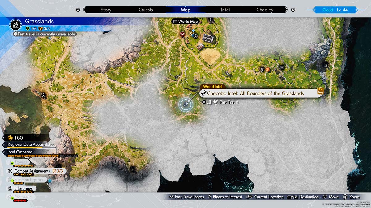 The open world Chocobo Intel activity in the Grasslands in FFVII Rebirth