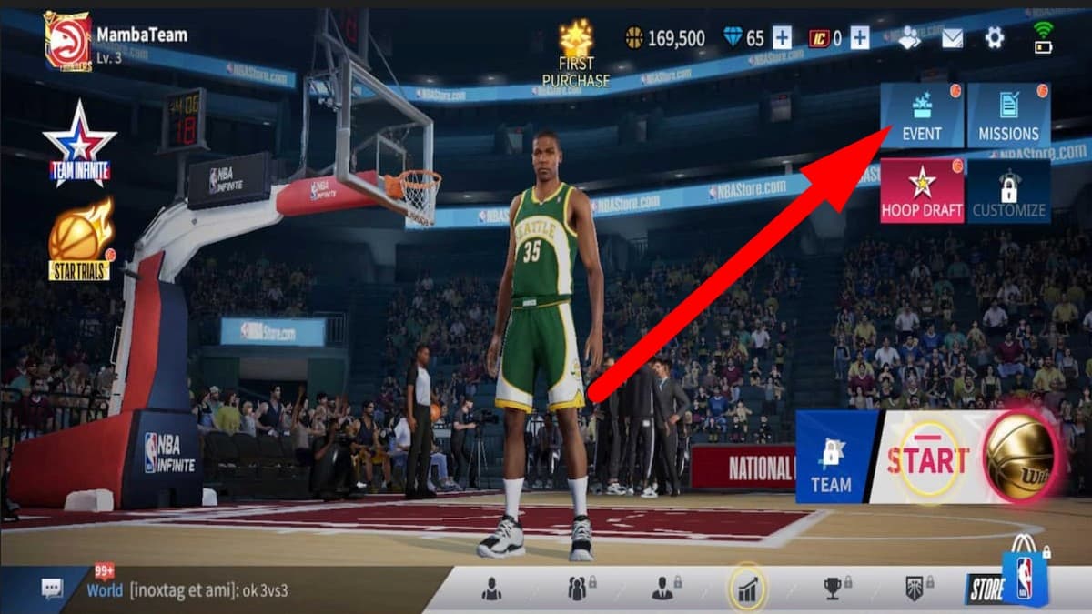 How to redeem codes in NBA Infinite, step 1